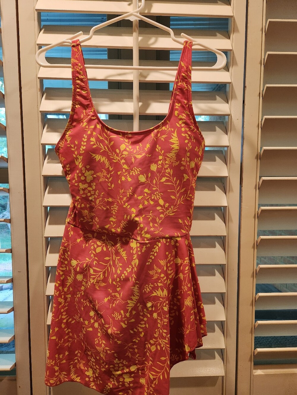 Women's Pink Floral One-Piece Swim Dress, Size L